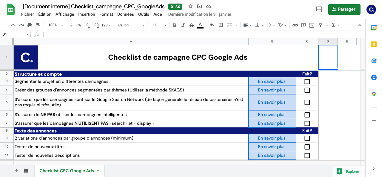 checklist campagnes