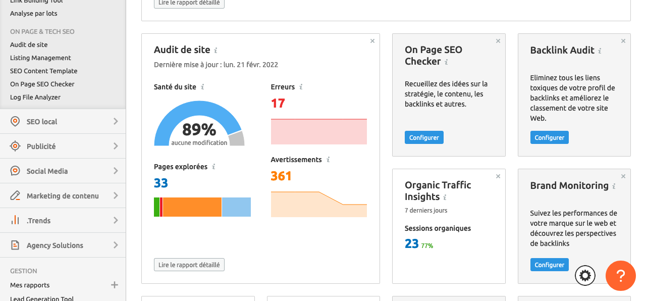 semrush interface