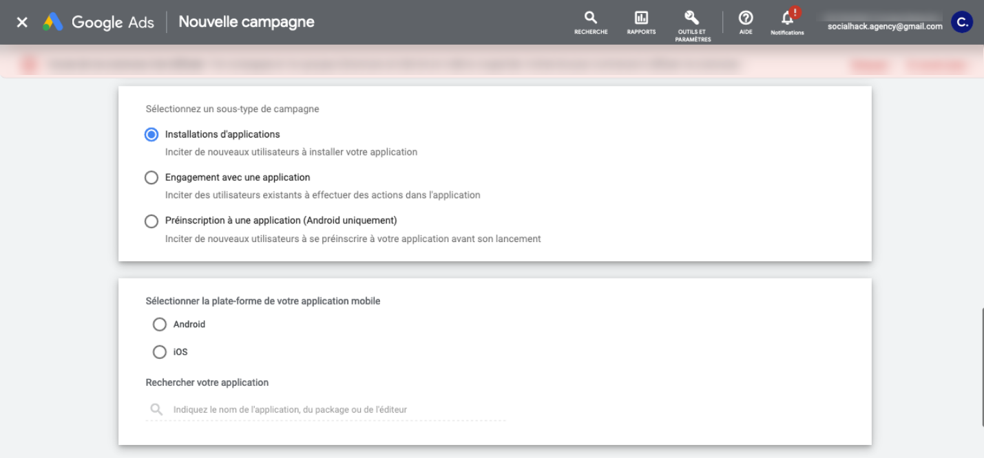 choix typologie objectif Google Ads
