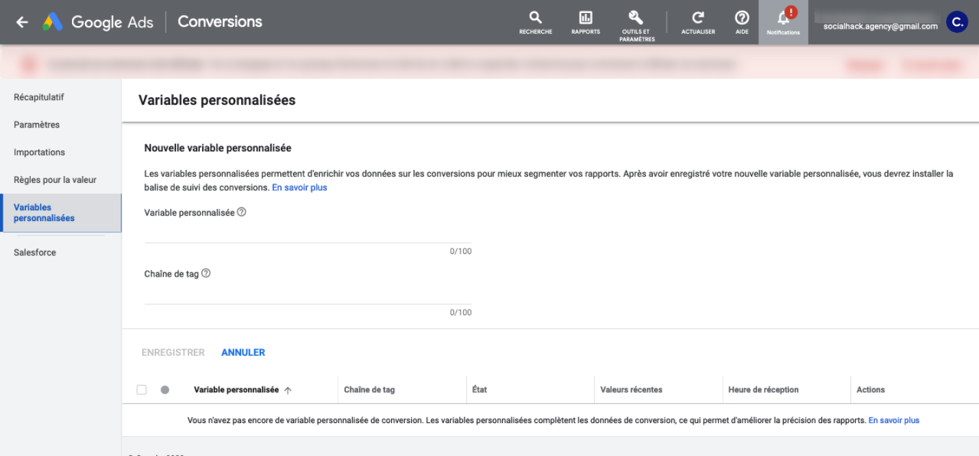 google ads variables personnalisees