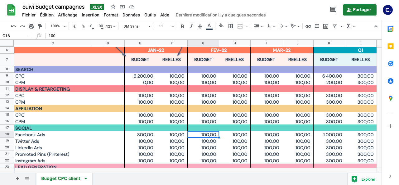 suivi budget campagnes paid media