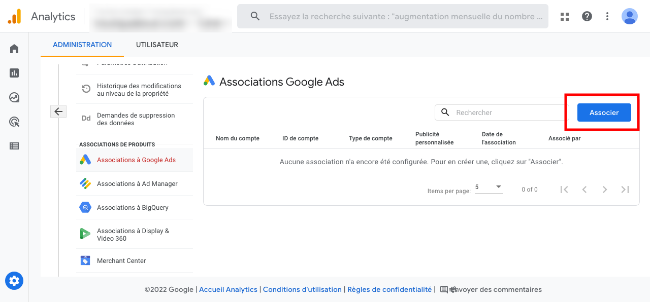 bouton associer google ads