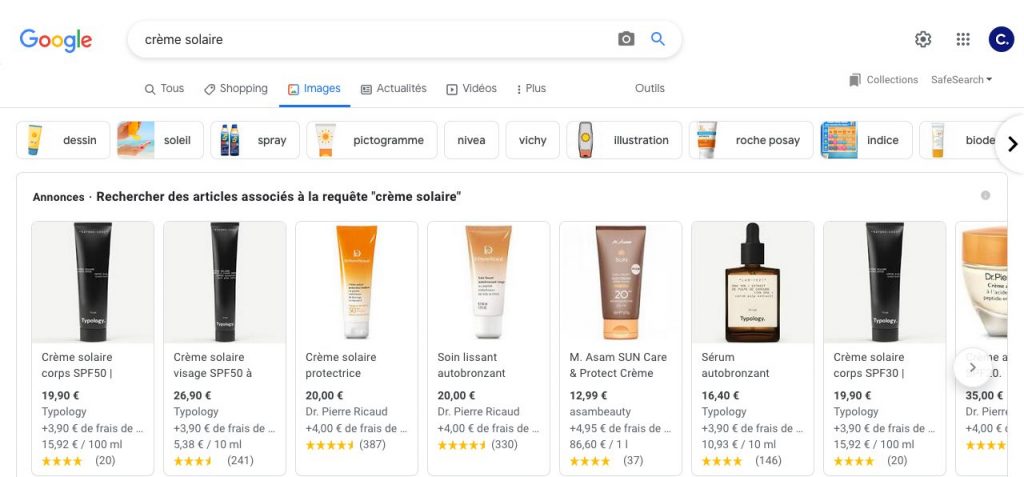 requete google shopping onglet "images"