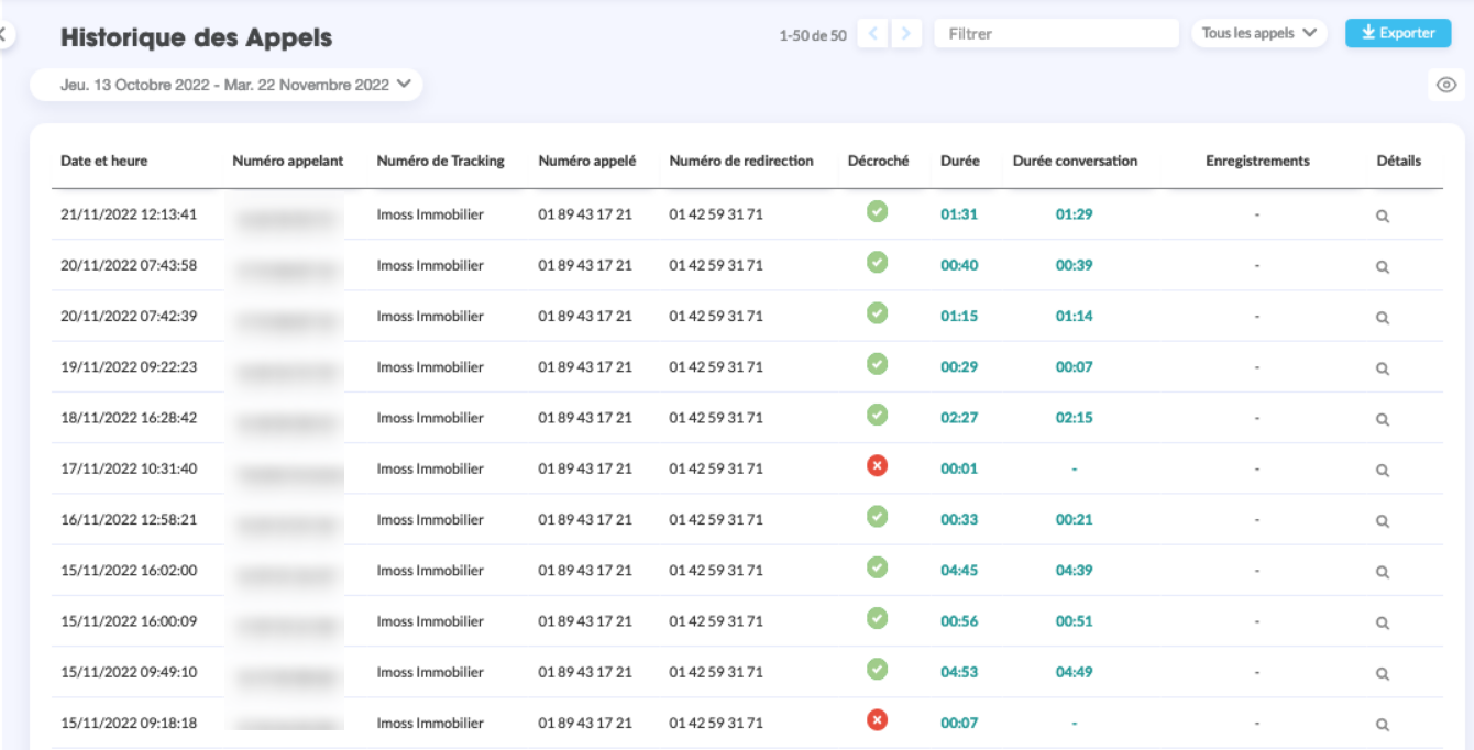 historique appels entrants imoss